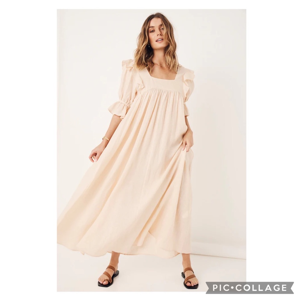 Spell & the Gypsy Collective Small Mae Linen Gown Maxi Dress Meringue